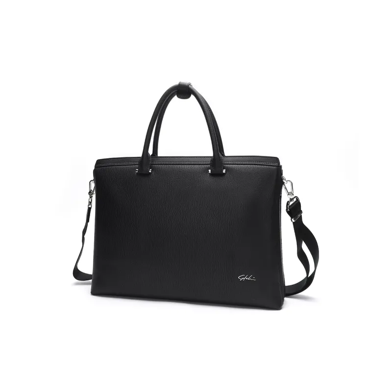 Satchi Cow Leather Briefcase Large Size Men's Black-1