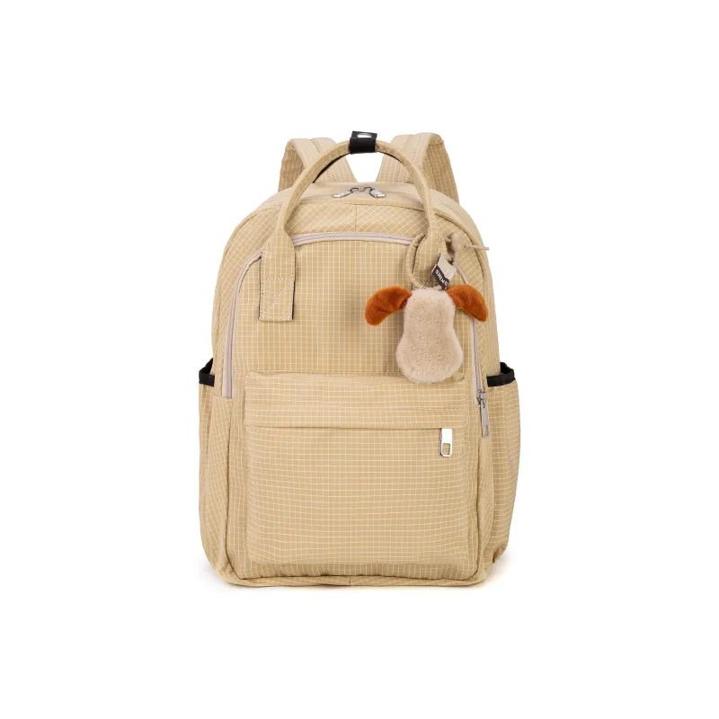 TAKI Nylon Campus Student Backpack Regular Unisex Ecru/Black/Green/Khaki/Coffee-3