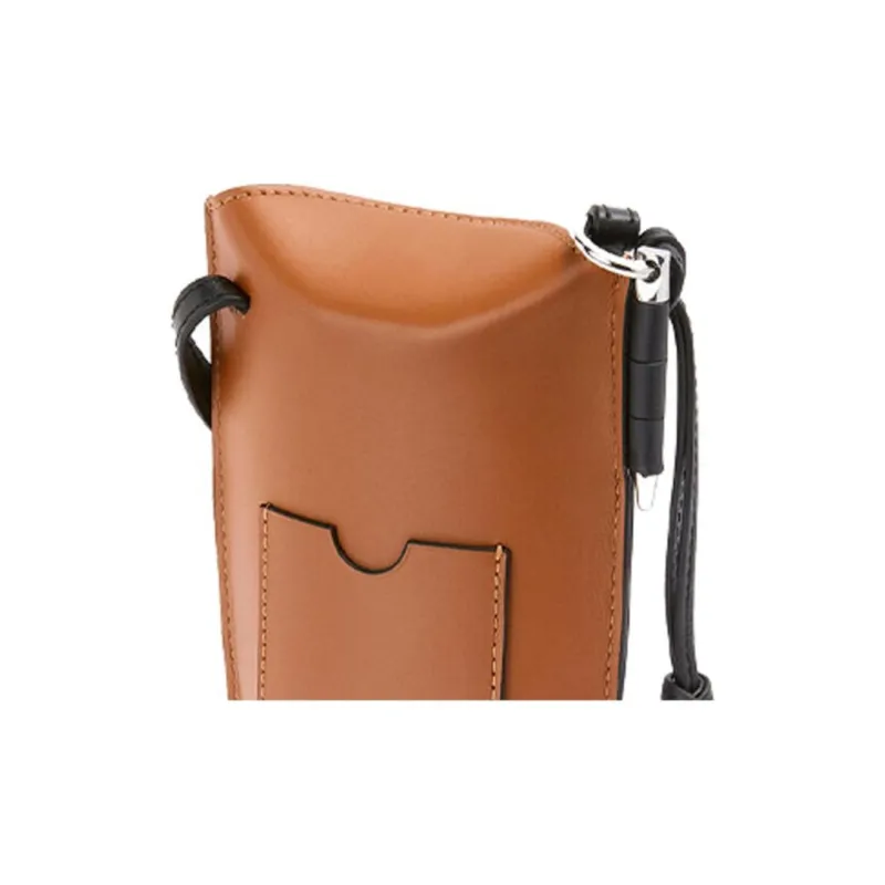 LOEWE Soft Cow Leather Handheld One Shoulder Crossbody Cell Phone Pouch Women's Brown Yellow-4