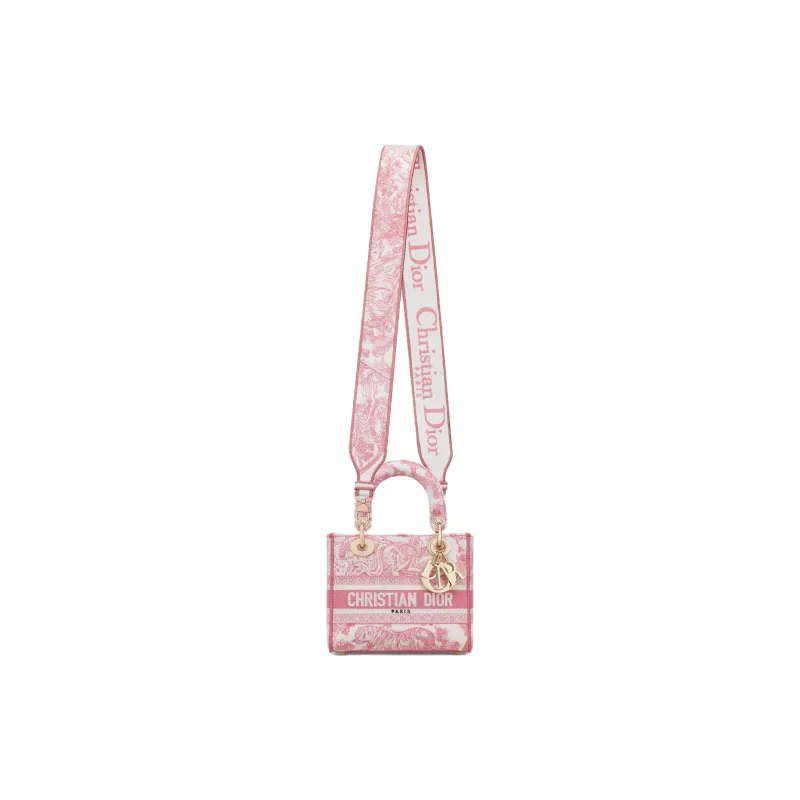 DIOR DiorivieraLady D Lite Cotton Lady Dior Bag, Shoulder Bag, Crossbody Bag, Handbag Trumpets Women's Pink & White-1