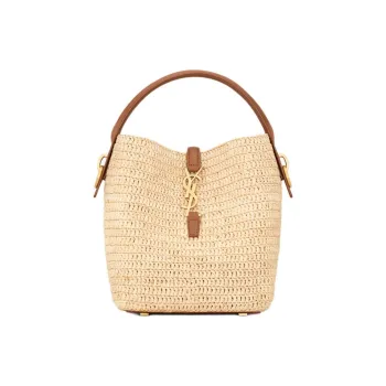 SAINT LAURENT Leather Bucket Bag, Shoulder Bag, Crossbody Bag, Handbag Trumpets Women's Natural & Brick Red