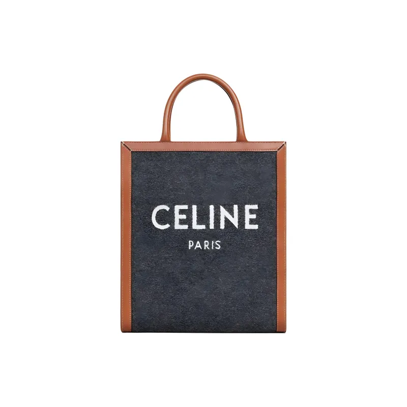 CELINE Cabas Fabric Cow Leather Patchwork Shoulder Bag Crossbody Bag Handbag Small Size Women's Gray/Beige-0