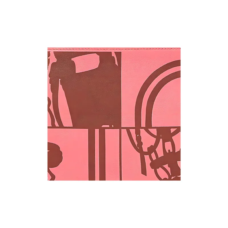 HERMES Carre Pocket Swift Leather Clutch Women's Summer Pink/Red Brown-3