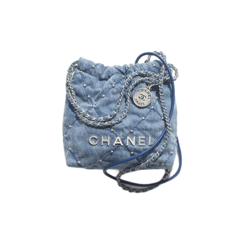 CHANEL 22Bag Washed Denim Handbag, Shoulder Bag, Crossbody Bag Mini Women's Denim Blue-0