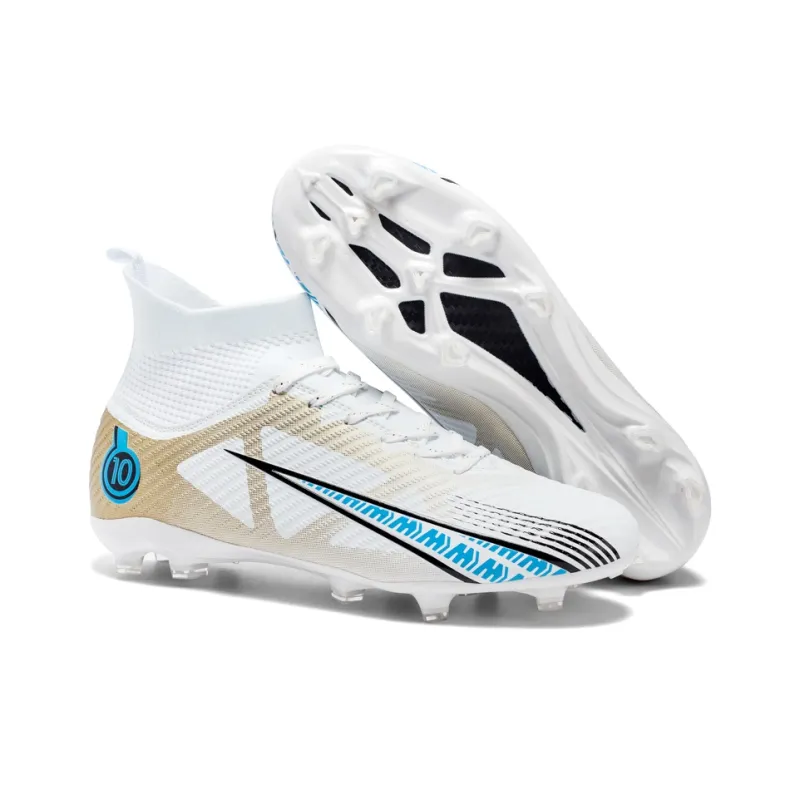 OFFER AITR Soccer Shoes Unisex High Top Aqua/White Gold/Black-33