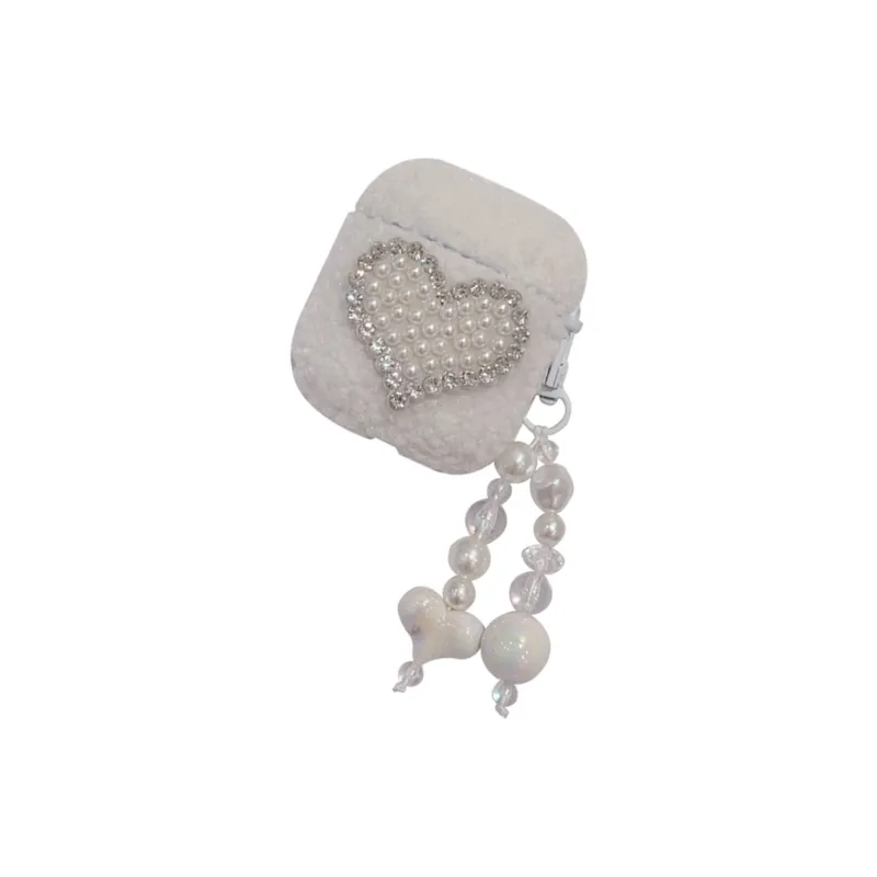 BZZOKI Compatible With AirPods 2nd Gen/New 3rd Gen/4th Gen/Pro Silicone 3D Pearl Plush Heart Headphone Cases-2