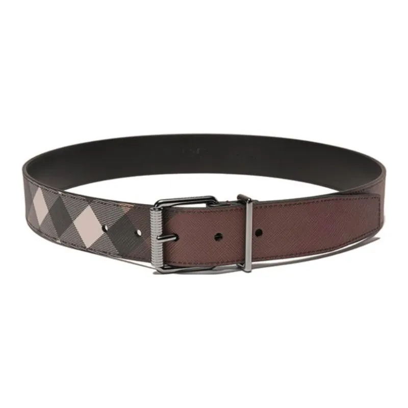 Burberry Plaid Button Belt Men's Dark Birch Brown Width 3.5cm-2