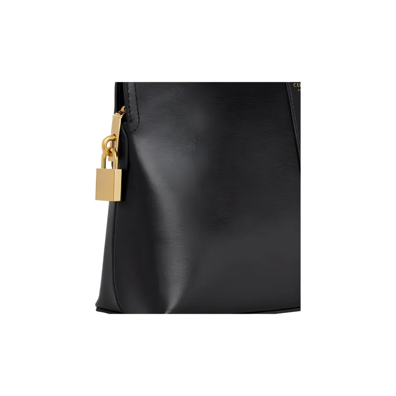 CELINE Shiny Cow Leather Travel Bag Clutch Storage Bag Toiletry Bag Women's Black-4