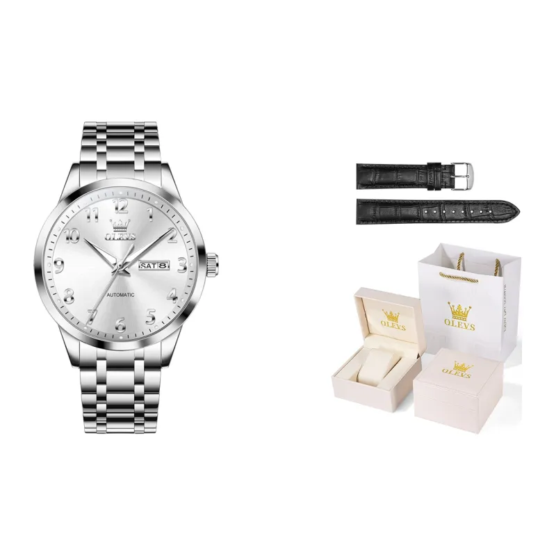 OLEVS Mechanical Movement Stainless Steel Watchband Watch Men's Watches Black Dial-5