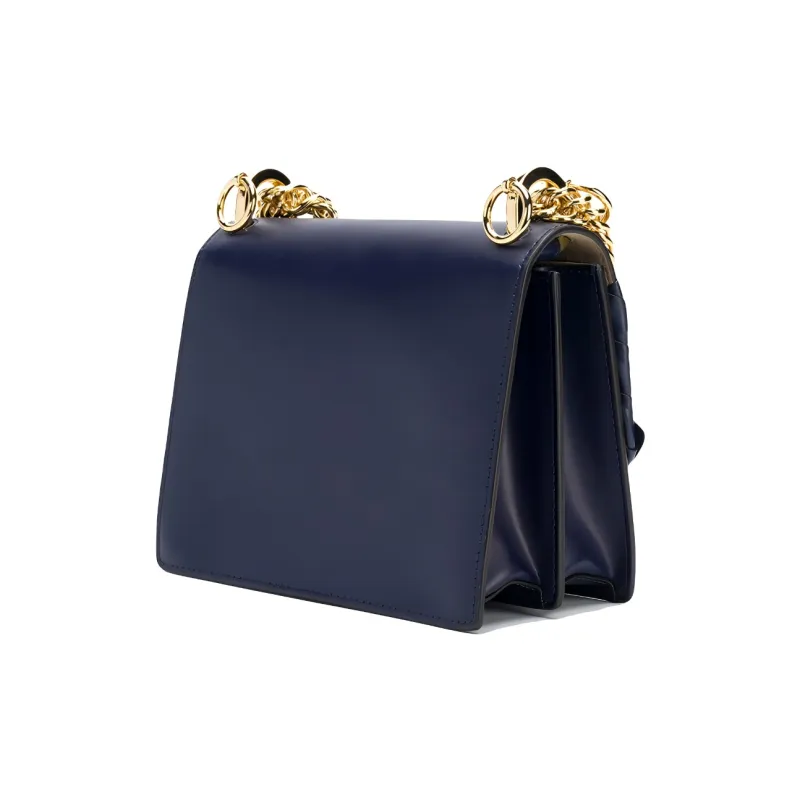 FENDI Kan I Cow Leather Shoulder Bag Small Size Women's Dark Blue-1
