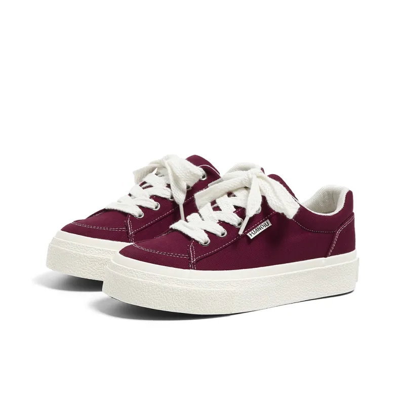 HUANQIU Slip Resistant, Abrasion Resistant, Breathable Low Top Canvas Shoes Women's Burgundy-2