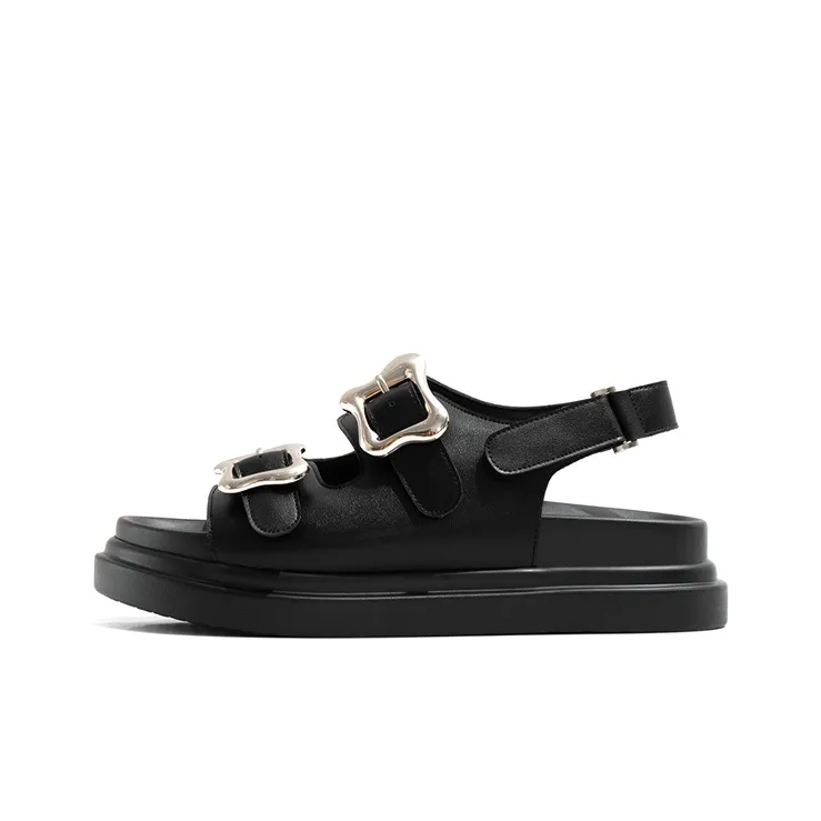 Old Meow Comfortable Soft Sole One Strap Sandals 4.5cm Women's Black-0