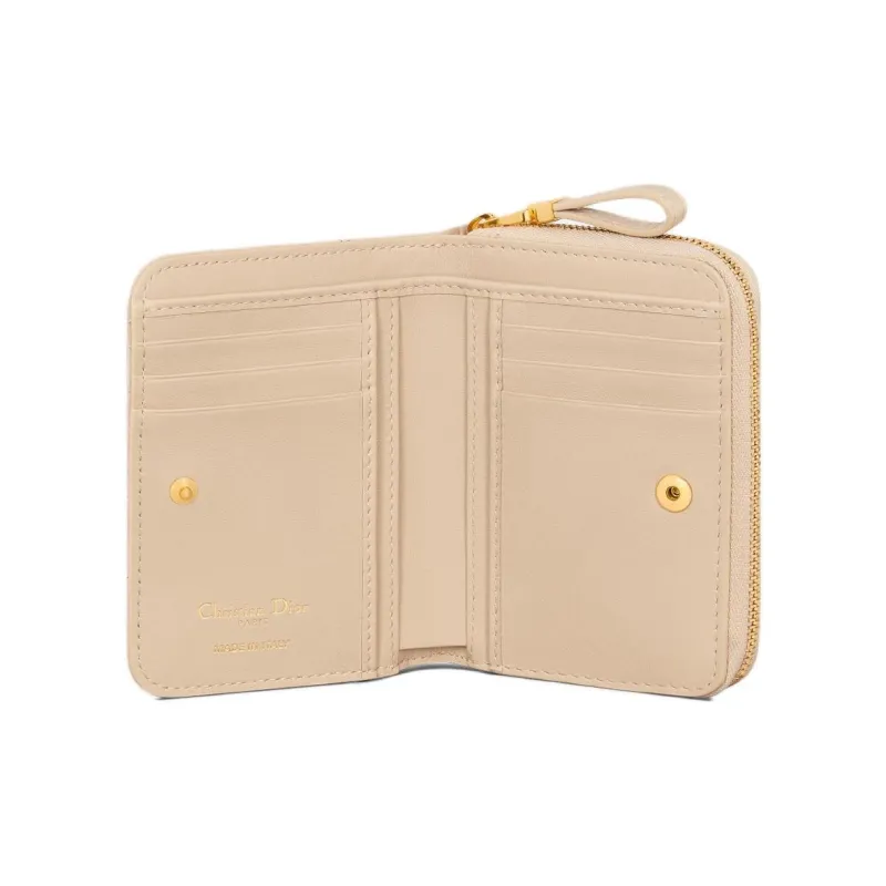 DIOR Caro Calfskin Wallet Women's Pink Beige-3