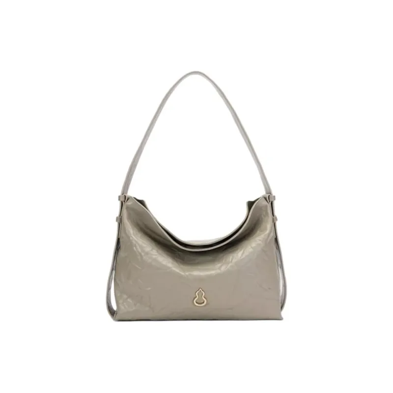 BAMPO Top Grain Cow Leather Hobo Bag, Handbag, Shoulder Bag Medium Size Women's Apricot Gray-0