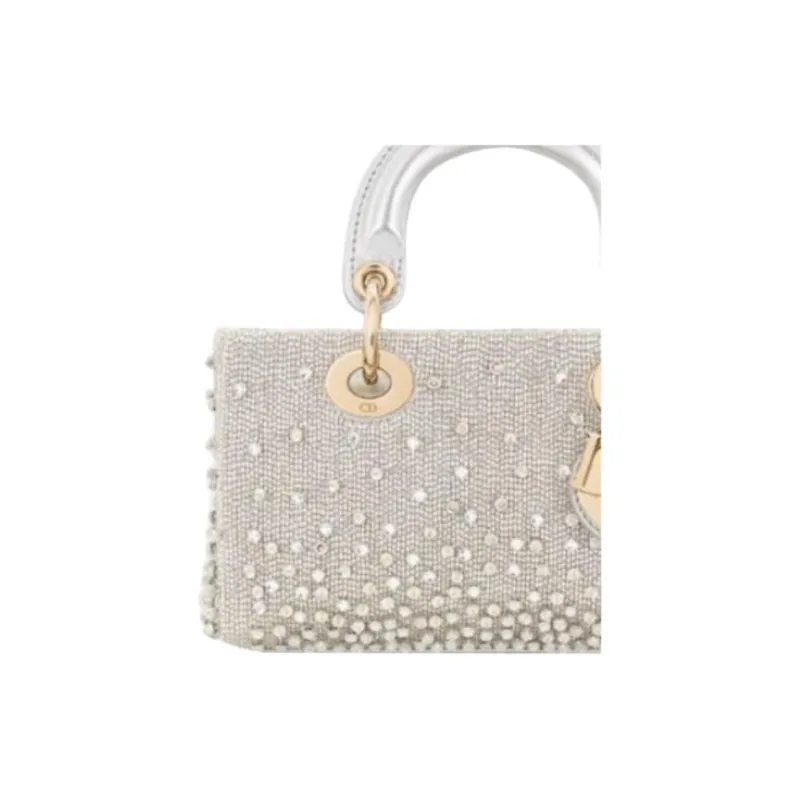 DIOR Lady D-JOY Satin Handbag Shoulder Bag Crossbody Bag Extra Mini Women's Silver-3