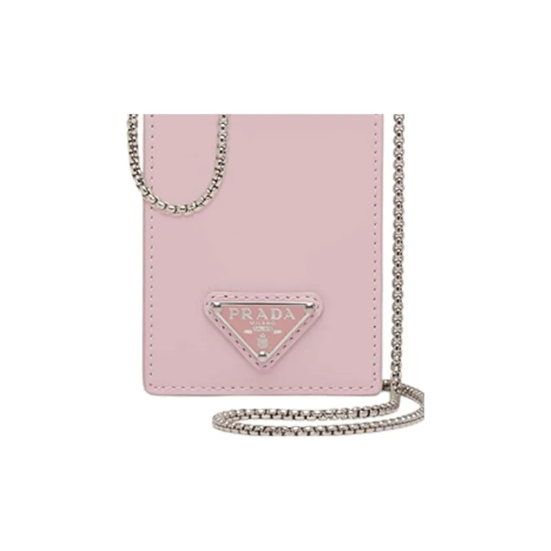 PRADA Brushed Leather Card Holder Women's Pink-3