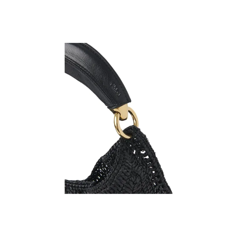 Chloe Raffia Crescent Bag, Handbag, Shoulder Bag Women's Black-4