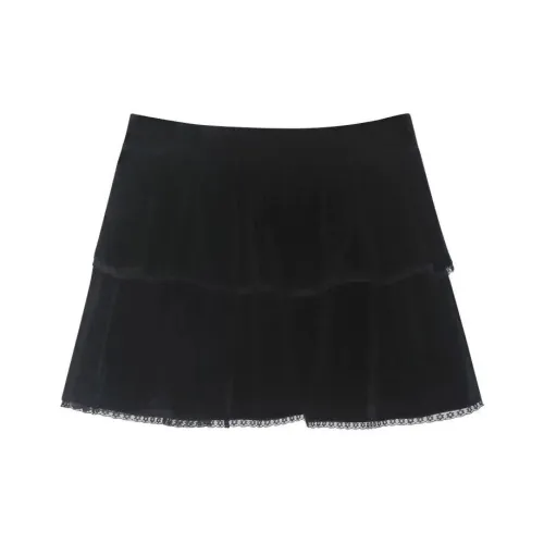 WU77 블랙 여성 캐주얼 숏 스커트