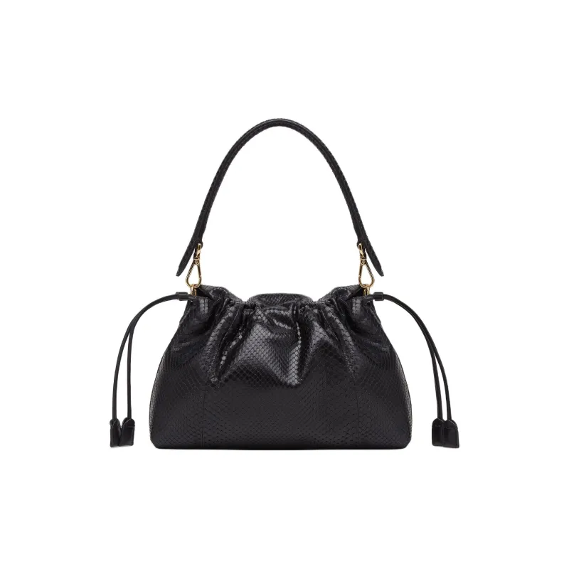 FENDI Baguette Leather Handbag Shoulder Bag Medium Size Women's Black-2