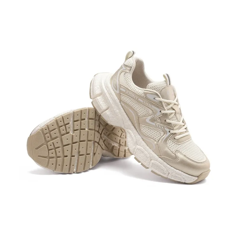 JOSINY Chunky Sneakers Women's Low Top Beige Gray/Champagne Gold-2