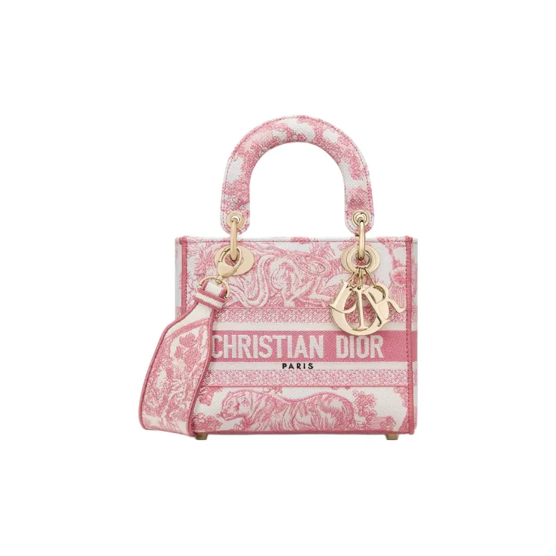 DIOR DiorivieraLady D Lite Cotton Lady Dior Bag, Shoulder Bag, Crossbody Bag, Handbag Trumpets Women's Pink & White-0