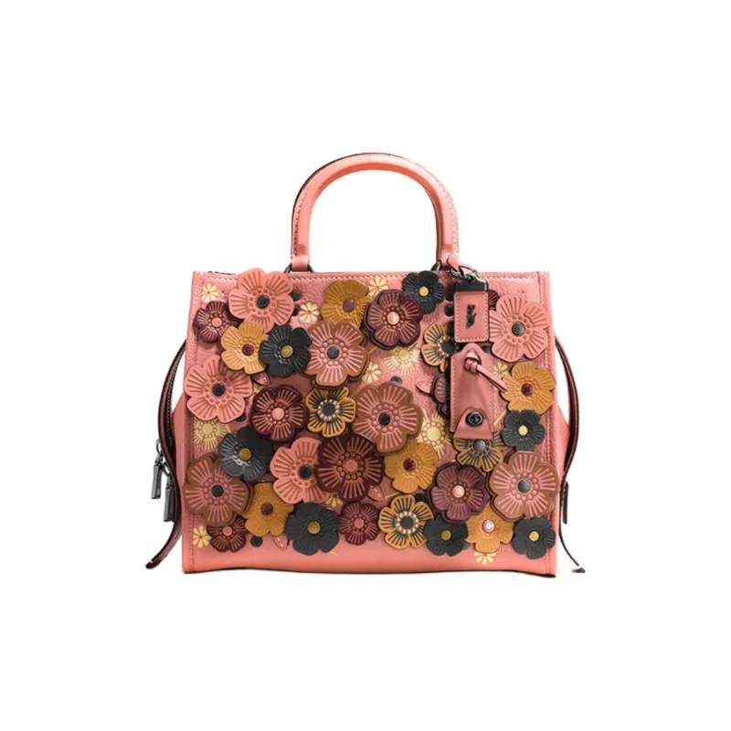 COACH Rogue Grained Leather Handbag Shoulder Bag Crossbody Bag Women's Pink-0
