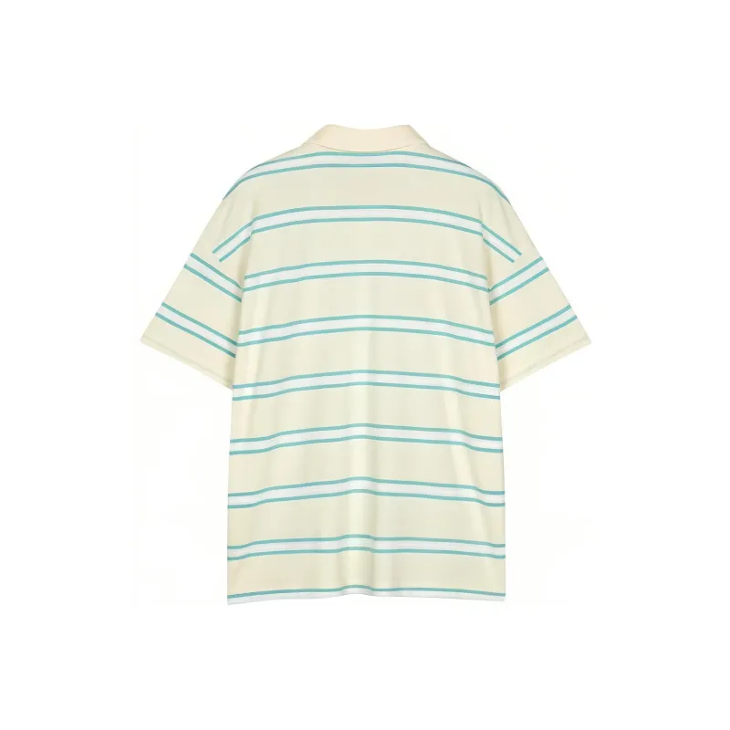 Skechers Colorful Polo Shirt Men's Cream White With Light Green Stripes-1