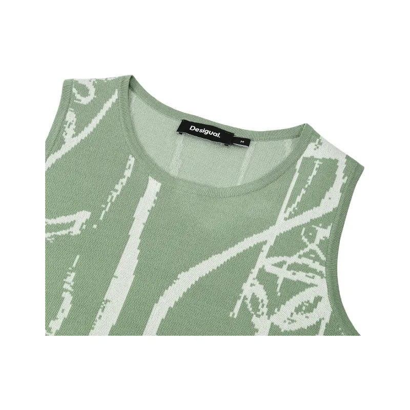 Desigual Sleeveless Dress Women's Green With Print-3