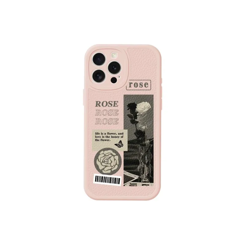 Wei Xin Leather Material Pore Rose Rose Phone Cases Compatible With IPhone 16/15 Pro Max/Apple 13/14 Pro/Max-2