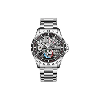 Lee Wrist Watch Mechanical Movement Steel Strap Cut Out Dial Men's Watches