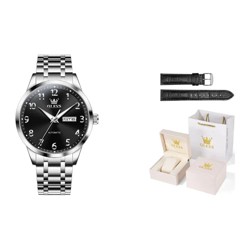 OLEVS Mechanical Movement Stainless Steel Watchband Watch Men's Watches Black Dial-0