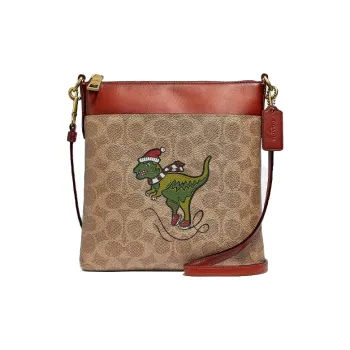 COACH Kitt With Leather Shoulder Bag, Crossbody Bag Trumpets Women's Brown Monogram