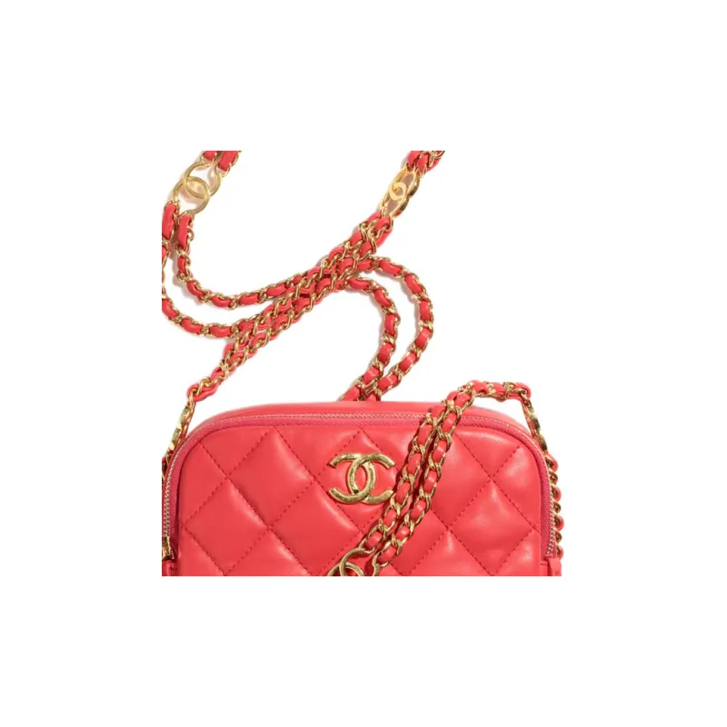 CHANEL Sheepskin Camera Bag, Shoulder Bag, Crossbody Bag Mini Women's Red-3