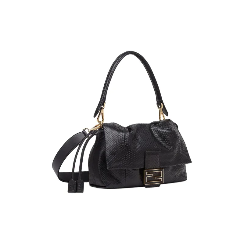 FENDI Baguette Leather Handbag Shoulder Bag Medium Size Women's Black-1