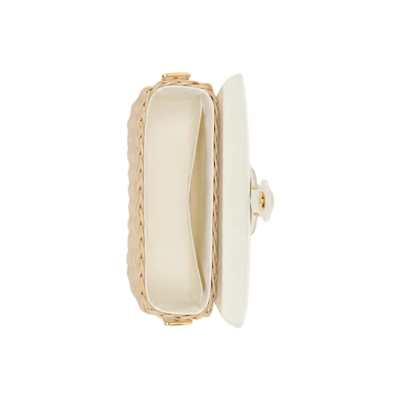 DIOR Bobby Rattan With Calfskin Shoulder Bag Medium Size Women's Natural Color & Milk White-4