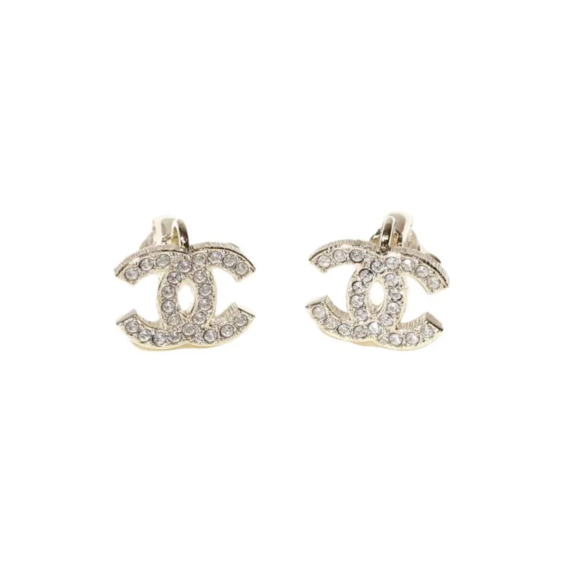 CHANEL Metal, Rhinestone Clip On Earrings Women's Gold-0