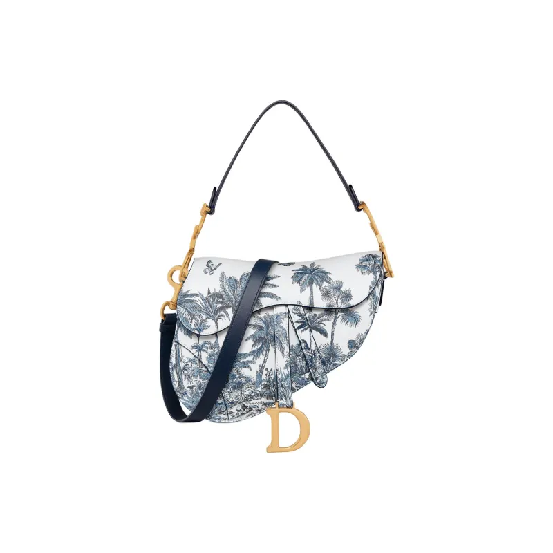 DIOR Saddle Calfskin Saddle Bag, Crossbody Bag, Shoulder Bag Women's Blue & White-0