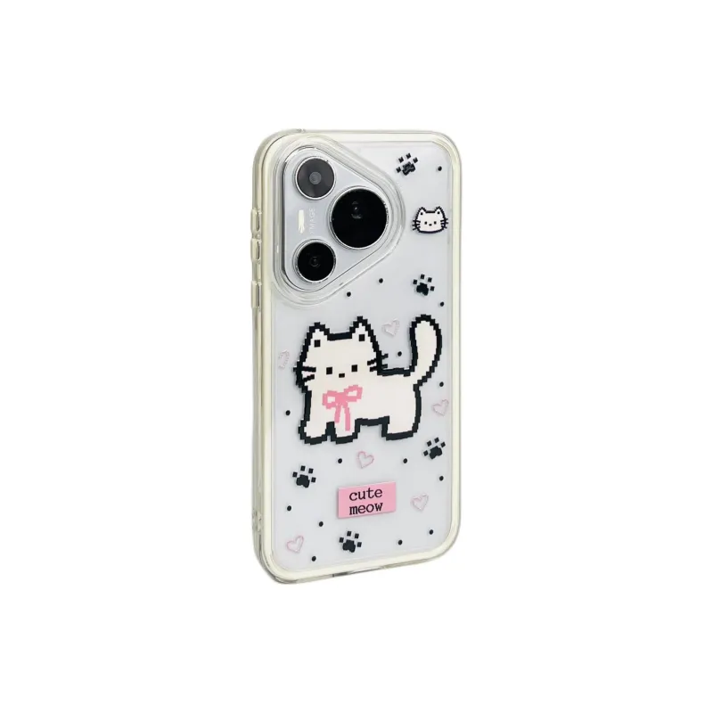 Sopi Acrylic Material Heart Cat Paw Pixel Kitten Phone Cases Compatibility  Huawei Mate 70/60/50 Pro/Pura 70/70 Pro+-1