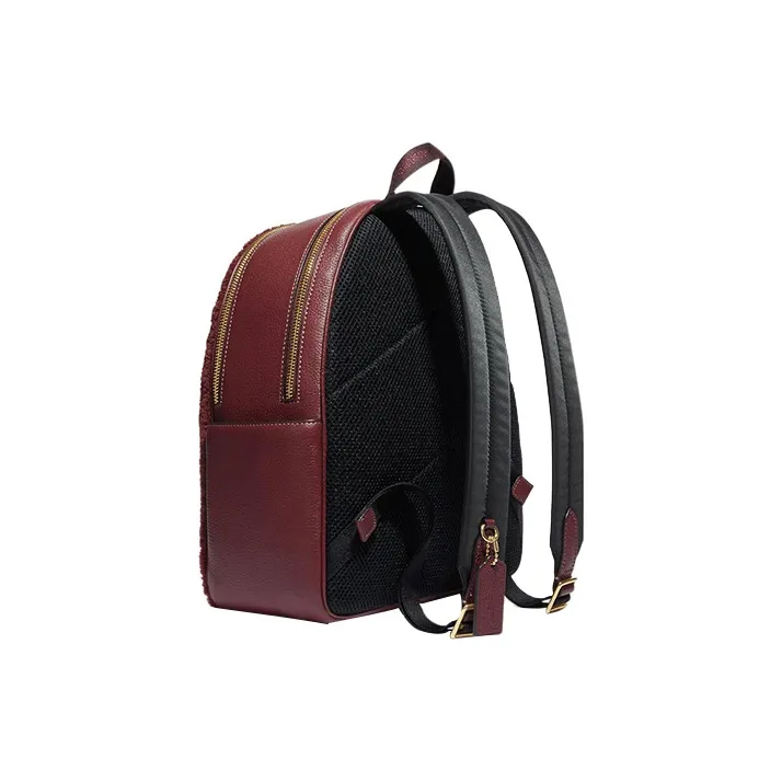 COACH Court Shearling With Refined Pebbled Leather Backpack Large Size Women's Cherry Red-1