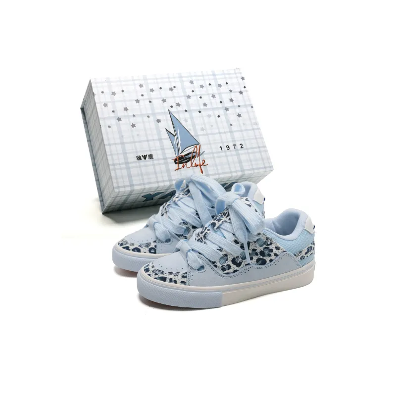 Yalu Wear resistant And Lightweight Low Top Skateboard Shoes Women's Cream Blue-30