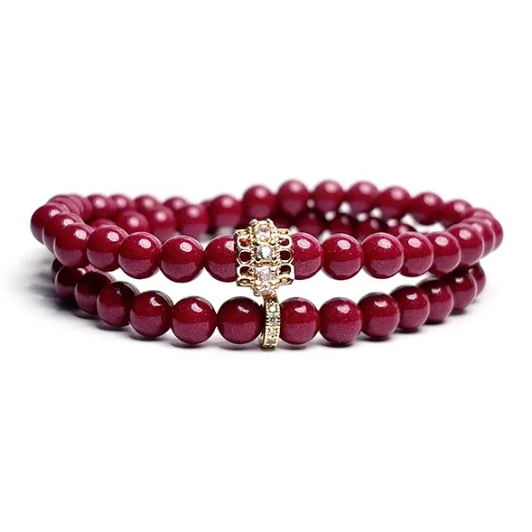 MOUNTAINS AND MANS Cinnabar New Chinese Style Stackable Good Luck Beaded Bracelet Unisex-14