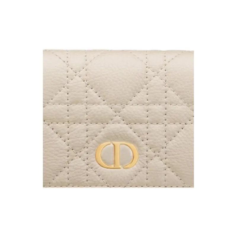 DIOR Caro Calfskin Wallet Women's Pink Beige & Lily Of The Valley Green-4