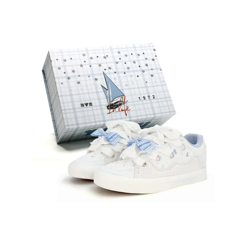 Yalu Wear resistant And Lightweight Low Top Skateboard Shoes Women's Cream Blue-2
