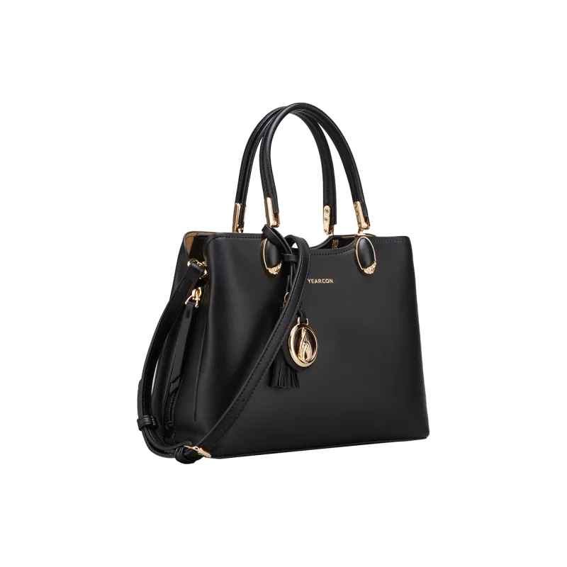 YEARCON Synthetic Leather Tote Bag, Shopping Bag, Shoulder Bag, Crossbody Bag, Handbag Large Size Women's Black-1
