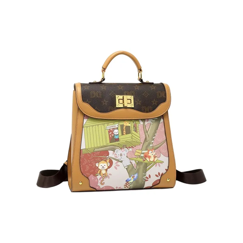 DAPHNE PVC Polyvinyl Chloride Backpack Medium Size Women's Brown-2
