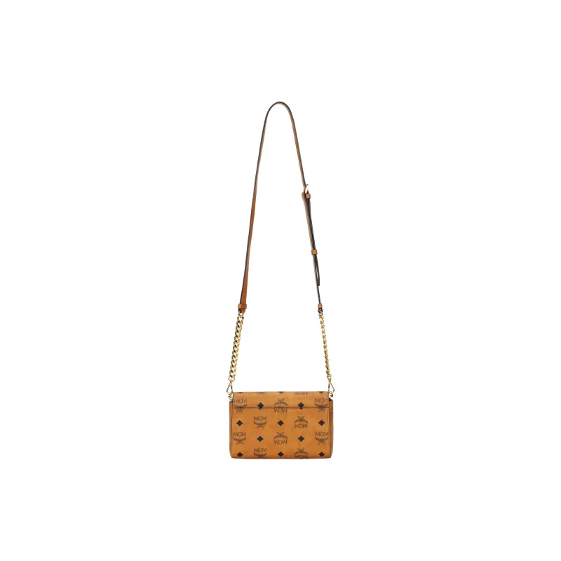 MCM Tracy Visetos Coated Canvas Chain Bag, Envelope Bag, Shoulder Bag, Crossbody Bag Small Size Women's Brown Cognac-2