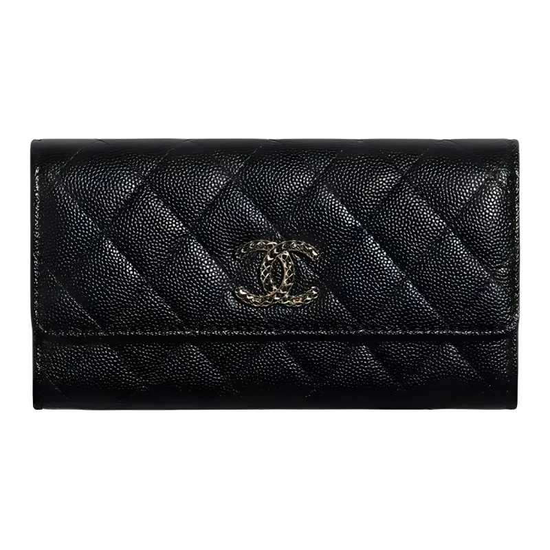 CHANEL Litchi Grain Cow Leather Coin Purse Card Holder Wallet Regular Women's Black-0