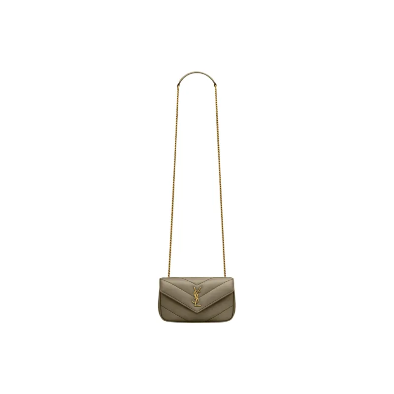 SAINT LAURENT LOULOU Lambskin Shoulder Bag, Crossbody Bag Mini Women's Dark Brown-0