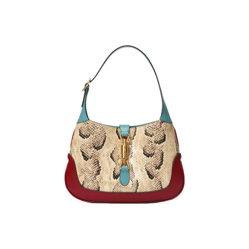 GUCCI Jackie 1961 Python Skin Crescent Shoulder Bag Shoulder Bag Women's Red Blue Multicolor-0