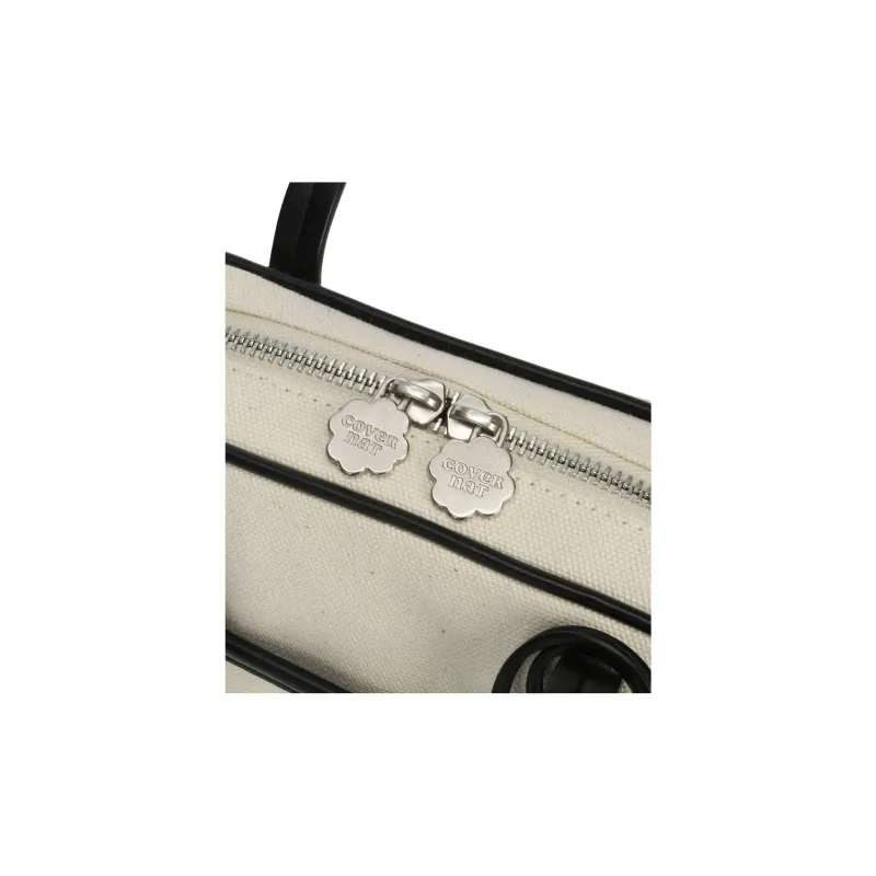 COVERNAT Canvas One Shoulder Handbag Medium Size Women's Black & White-2